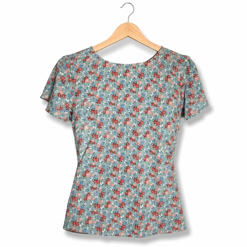 Copper Key Girls Top Size Large‎ Blue Orange Floral Blouse Rayon